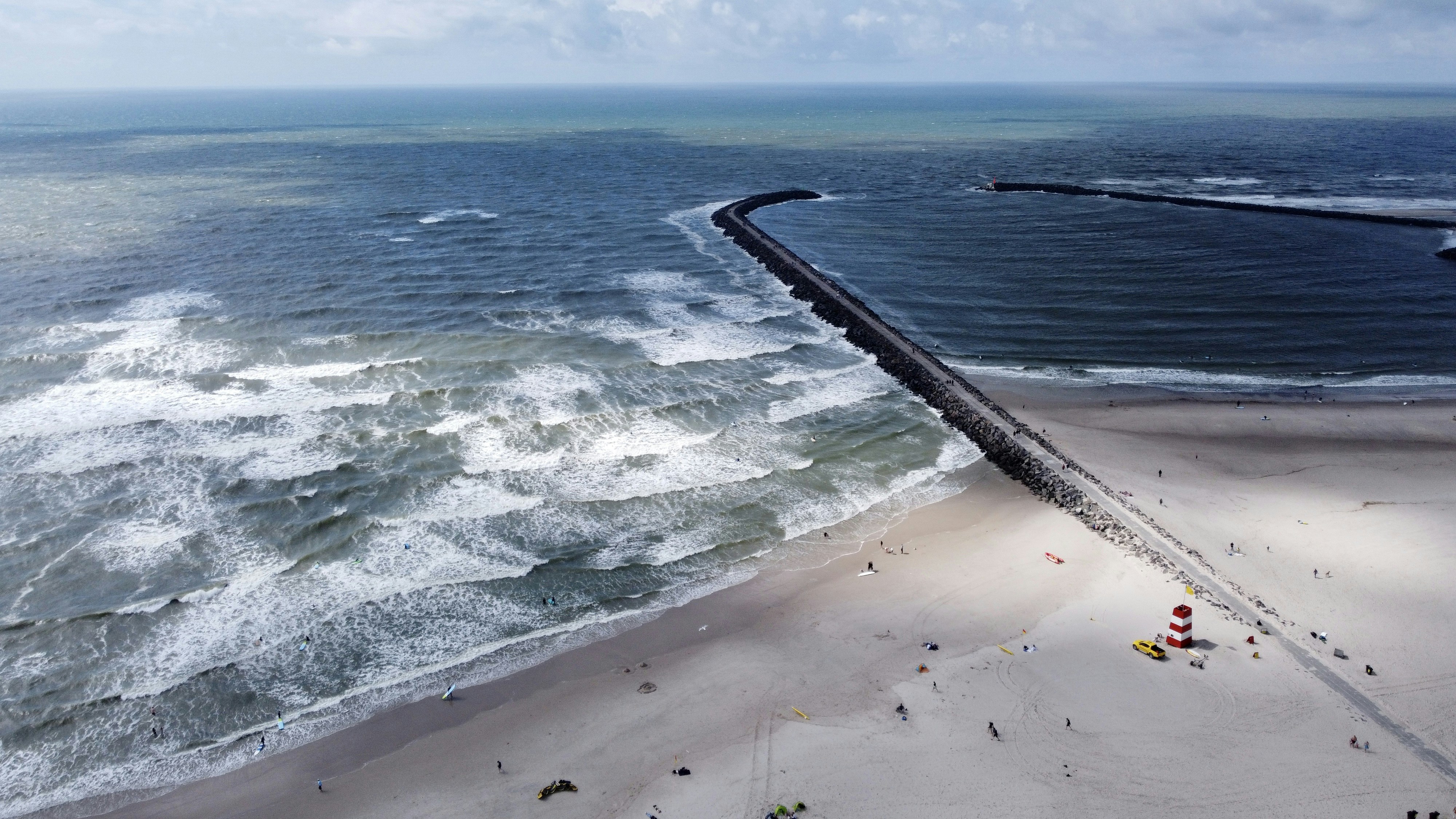 At White Sands (Hvide Sande) beach in Western Jutland on a windy day with all the surfers