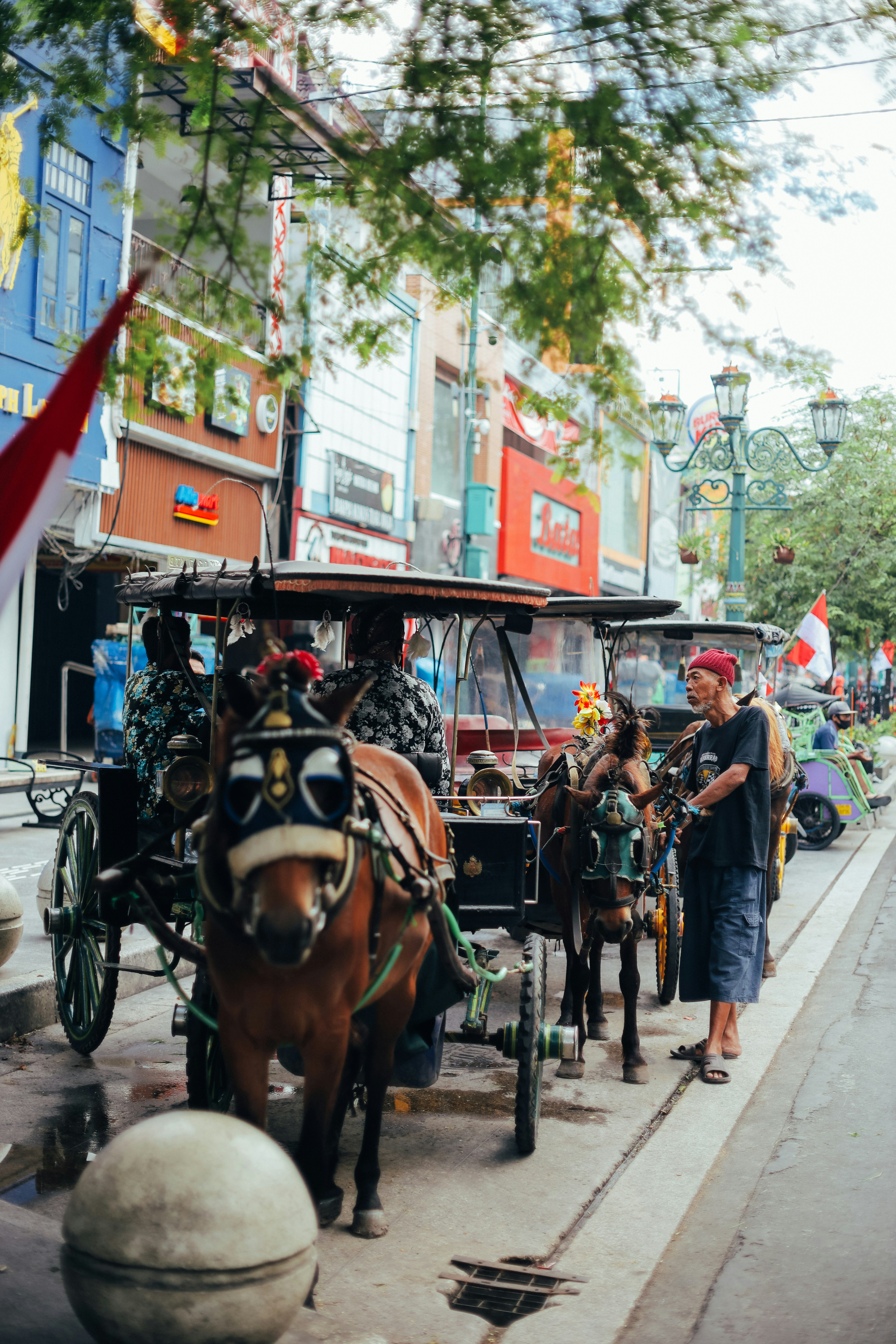people riding horses on street during daytime