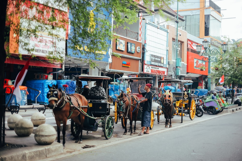 people riding horses on street during daytime