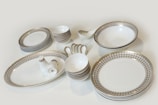 white and black ceramic teacup set