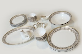 white and black ceramic teacup set