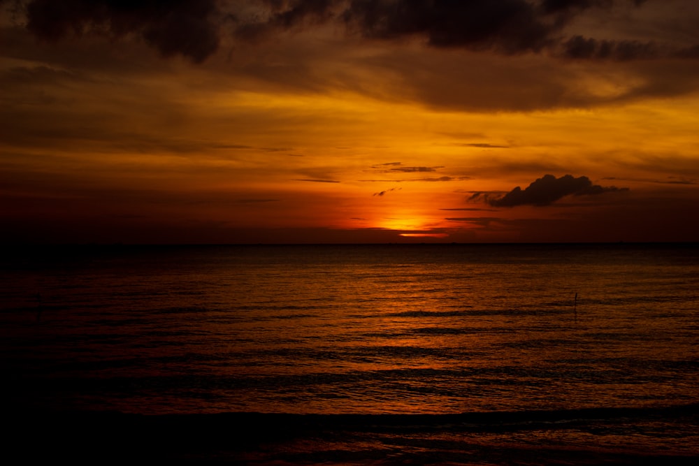 body of water during sunset