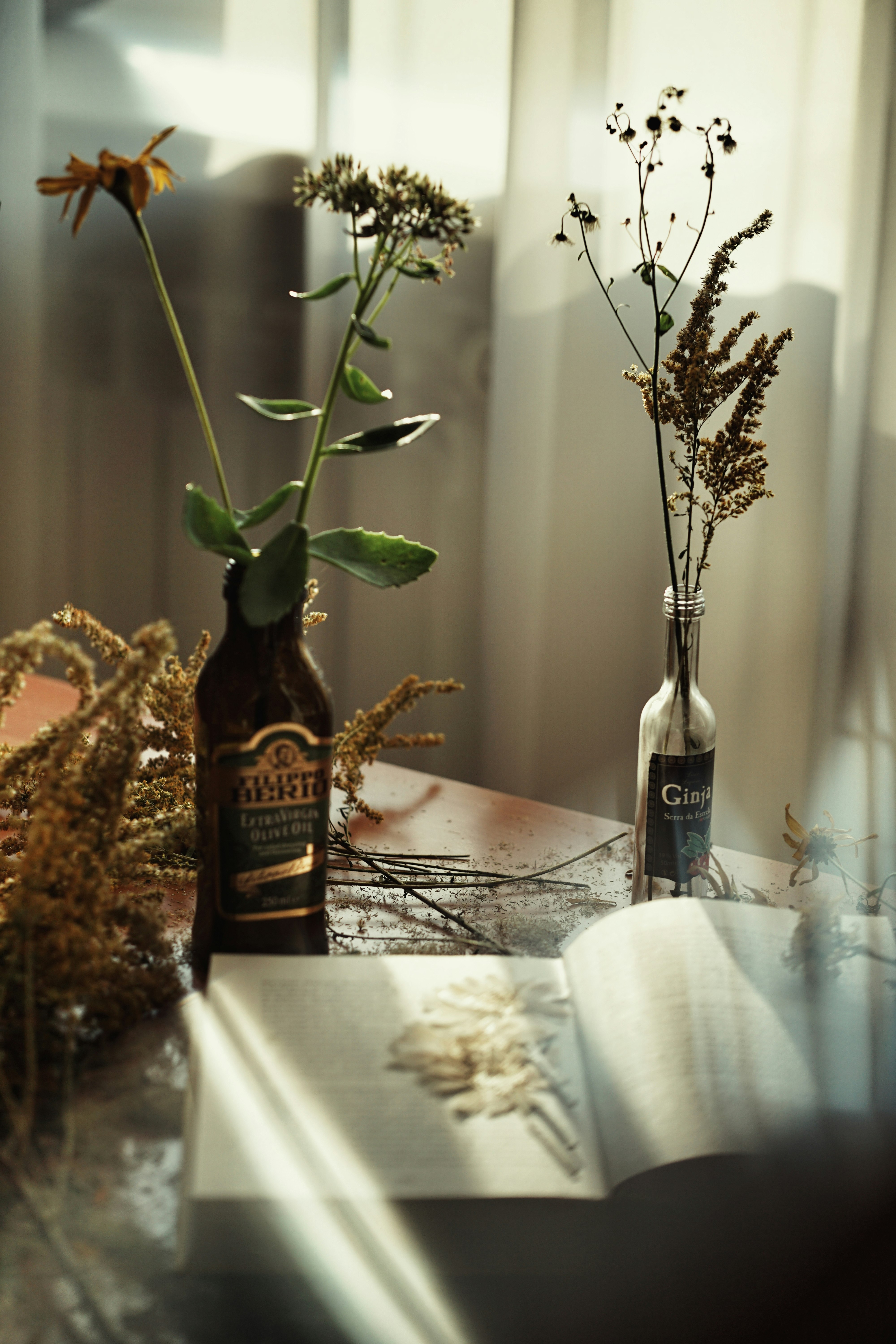 green plant in clear glass bottle