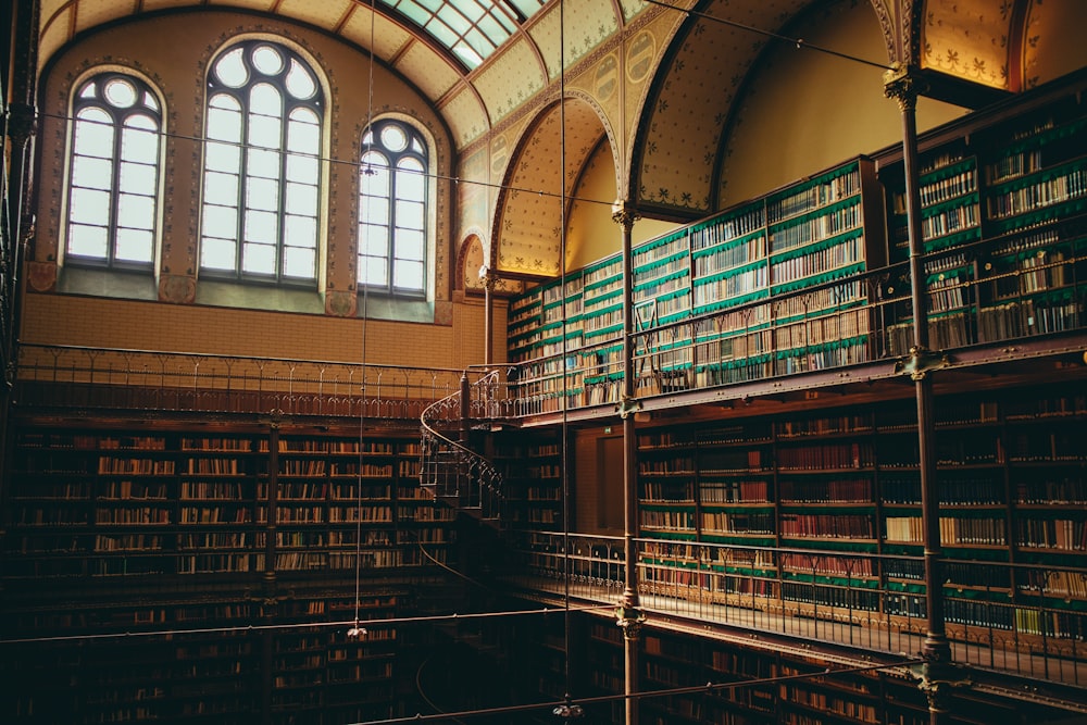 brown wooden shelves with books