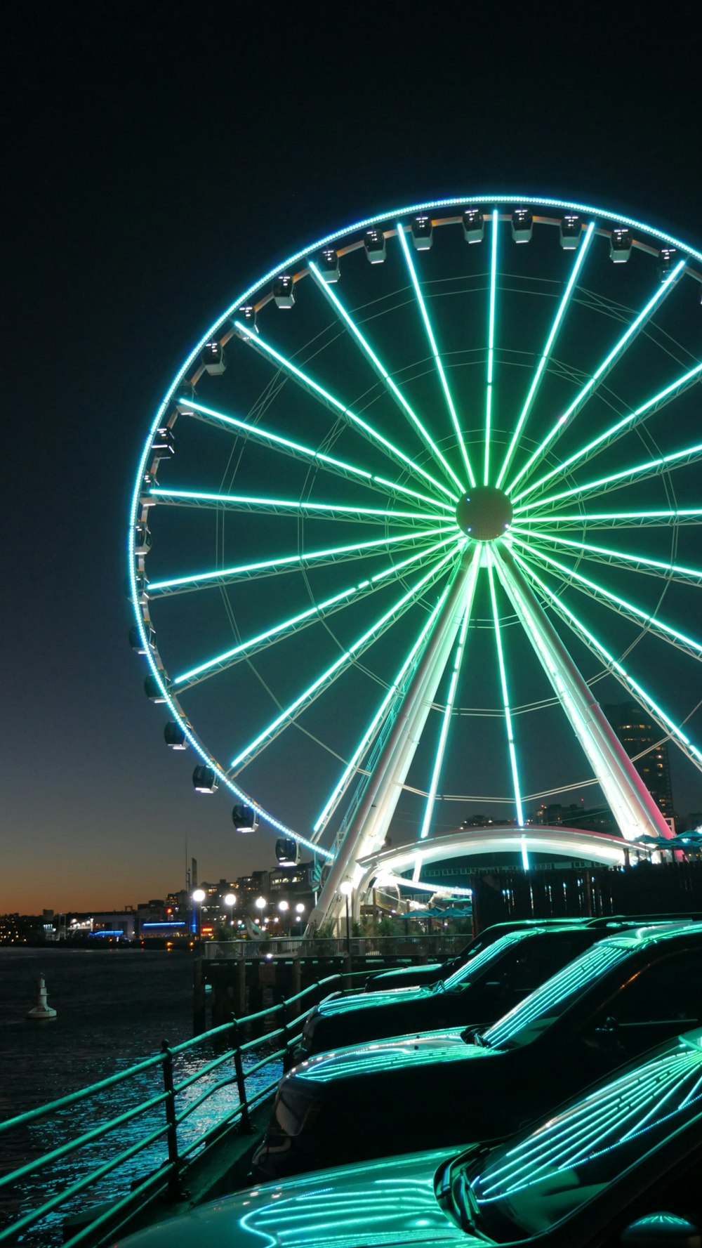 blue and white ferris wheel during night time
