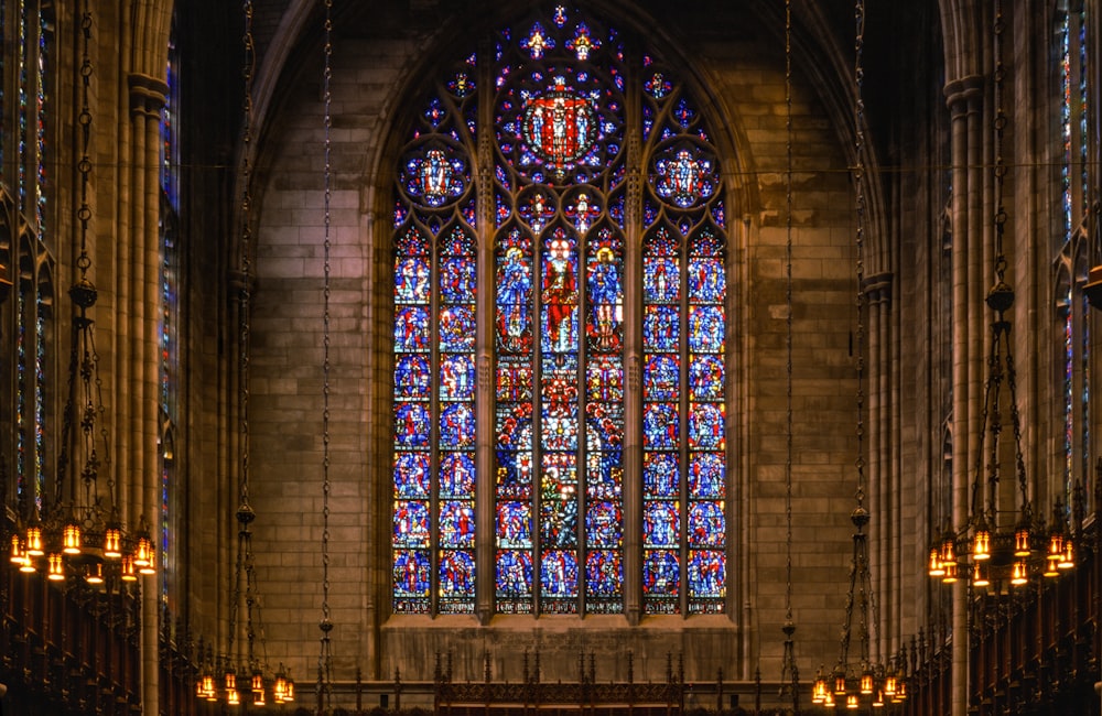 brown and blue cathedral interior