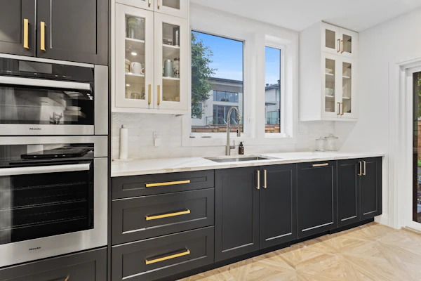 Kitchen Cabinet Styles: Shaker, Slab, Inset and More: white wooden framed glass window
