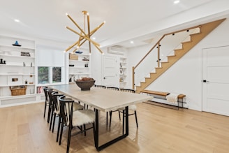 rectangular white table with chairs