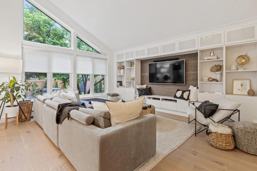 Modern living room with new replacement windows