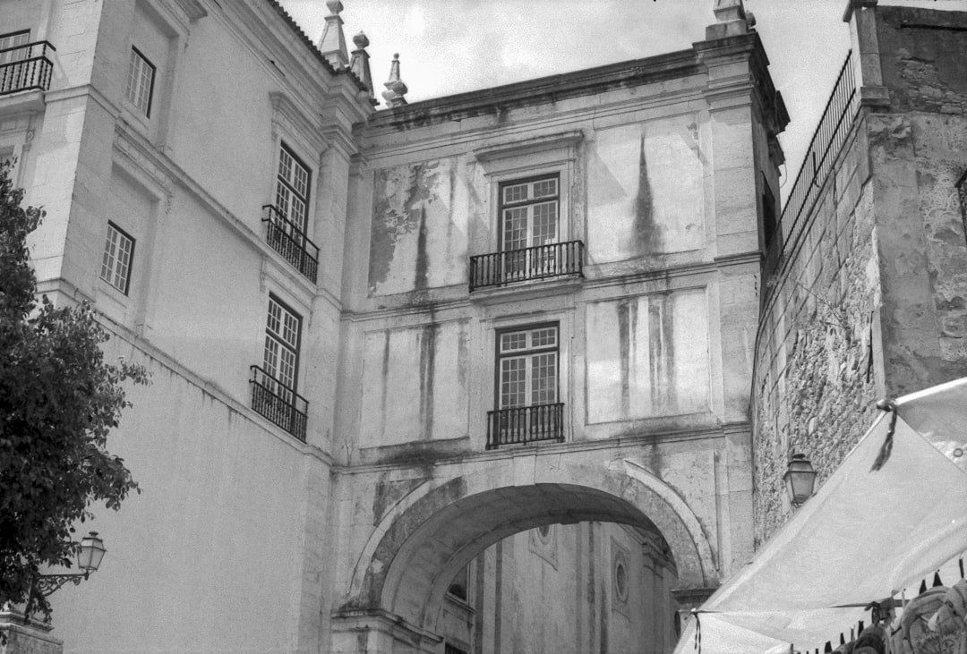 grayscale photo of concrete building