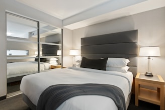 white and black bed linen