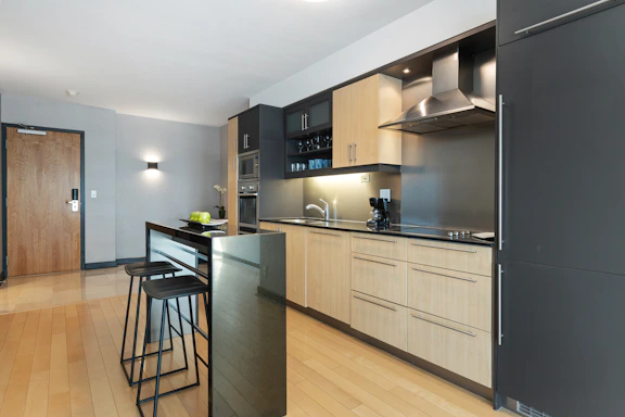 black and silver kitchen counter