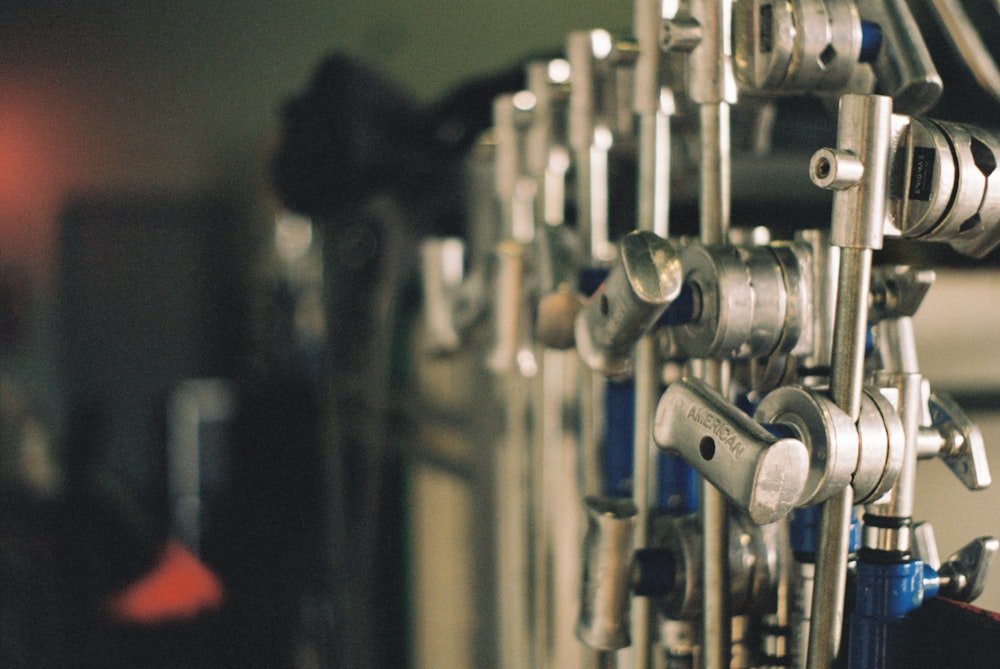 stainless steel pipe lot in tilt shift lens photography