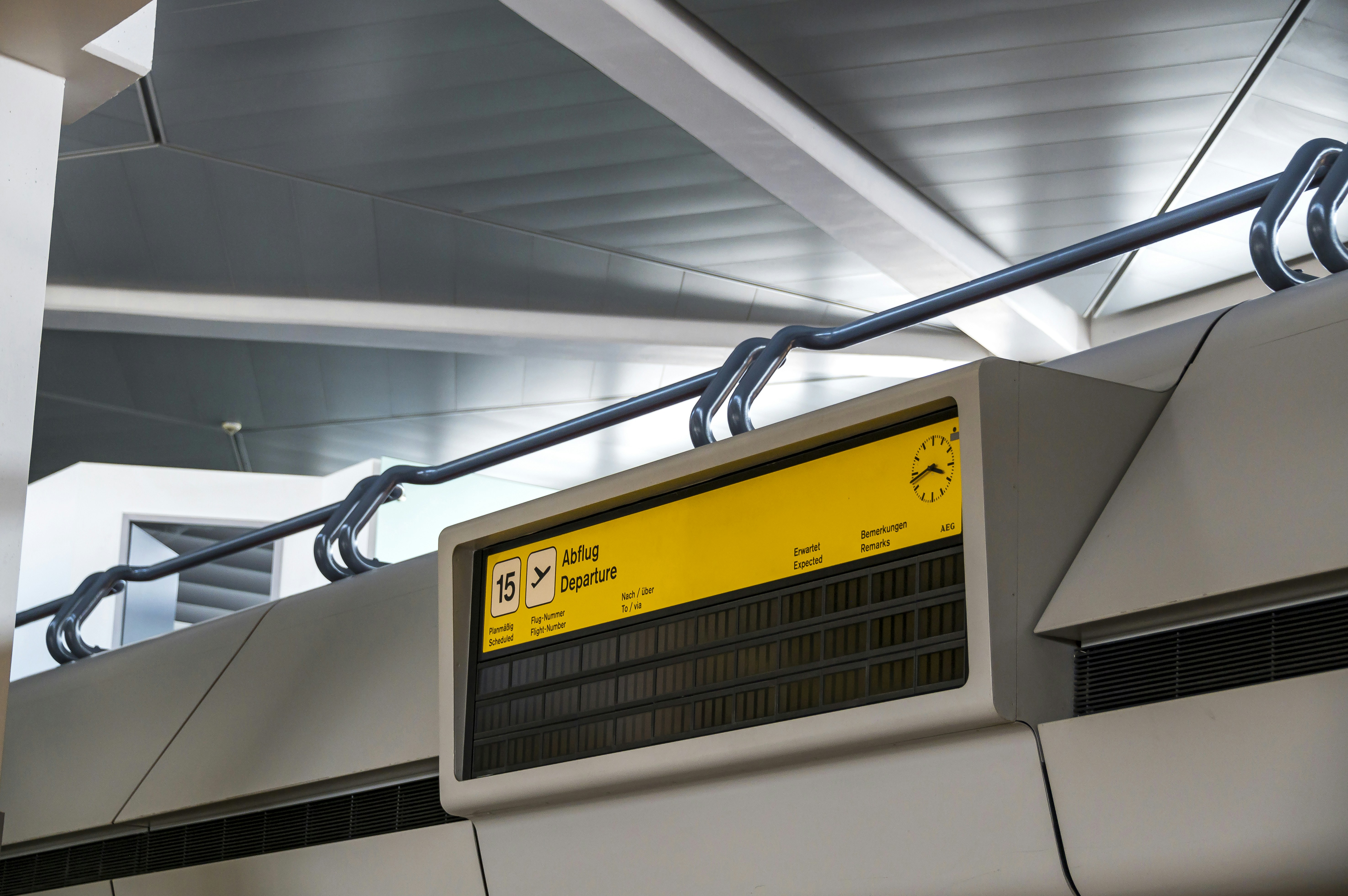 white window type air conditioner, Berlin Tegel TXL airport: departure information sign at gate 15
