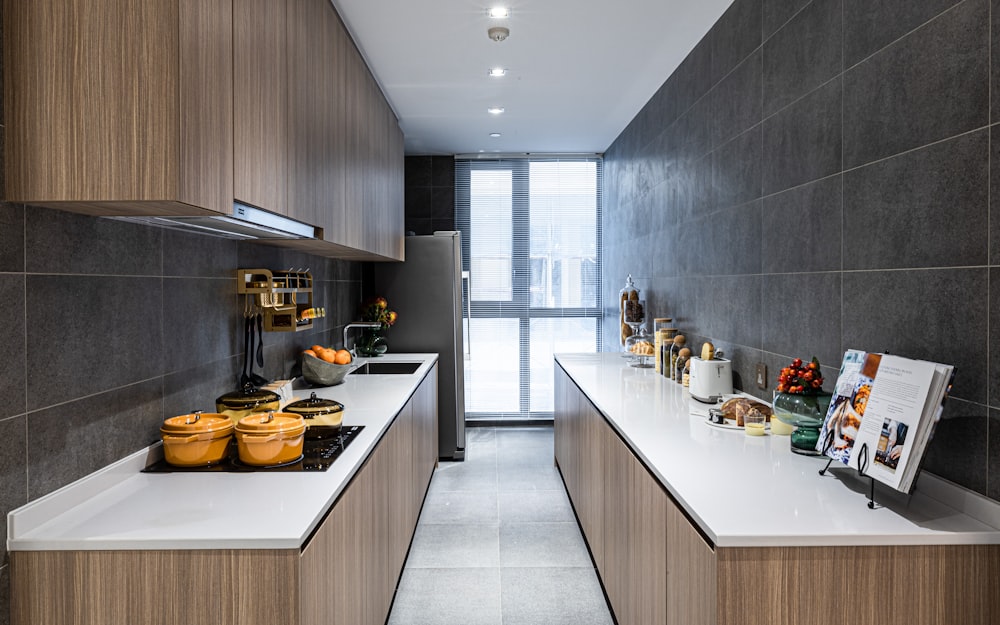 white and brown kitchen counter