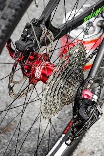 red and black bicycle wheel