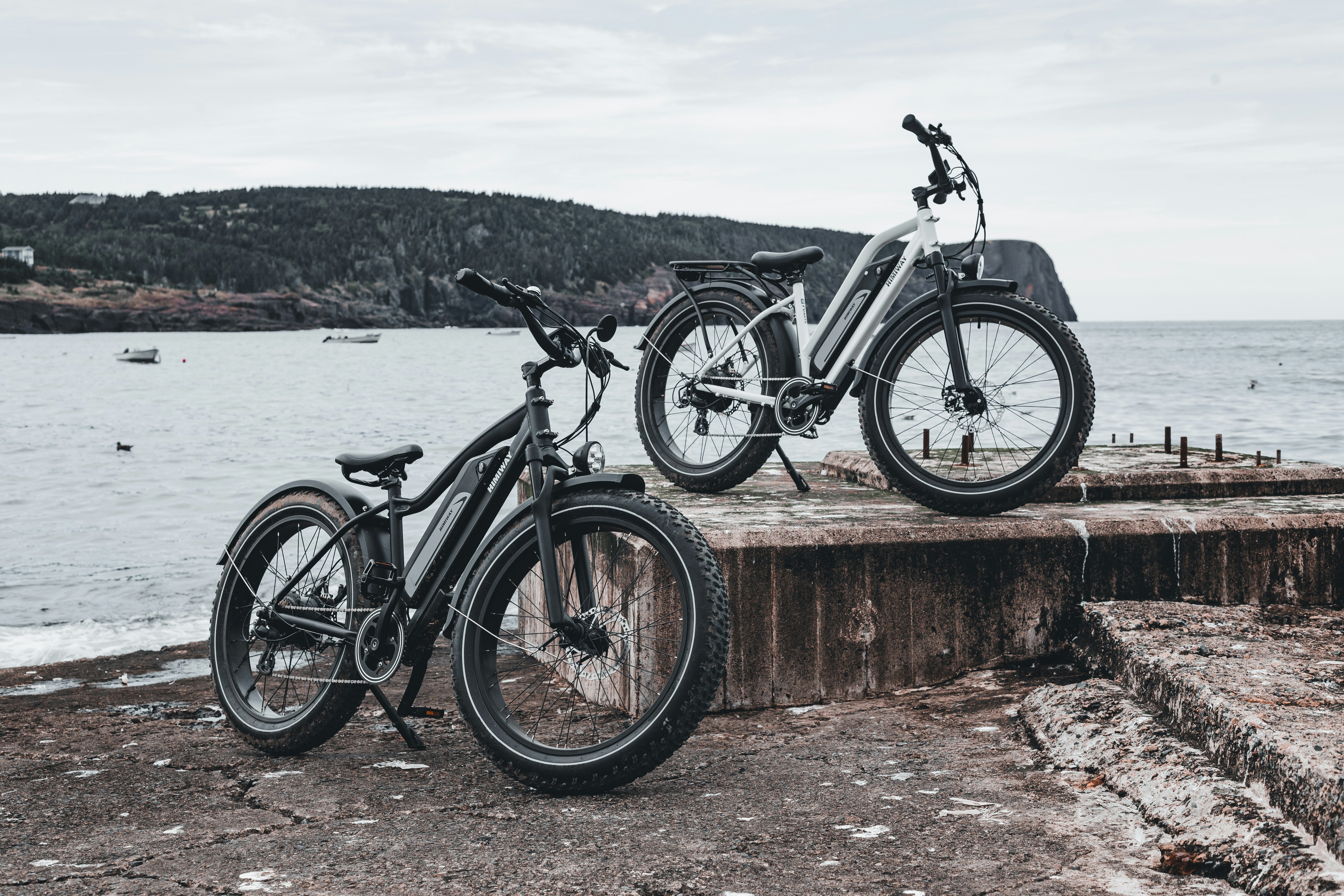 black and gray mountain bike on brown wooden fence near body of water during daytime