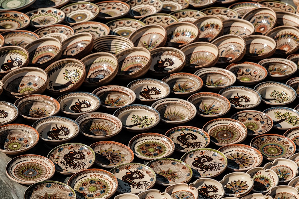 white and brown ceramic round plate lot