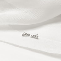 A pair of stud earrings with subtle sparkle, placed on a wooden table.