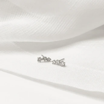 A pair of delicate diamond stud earrings sparkling under soft lighting.