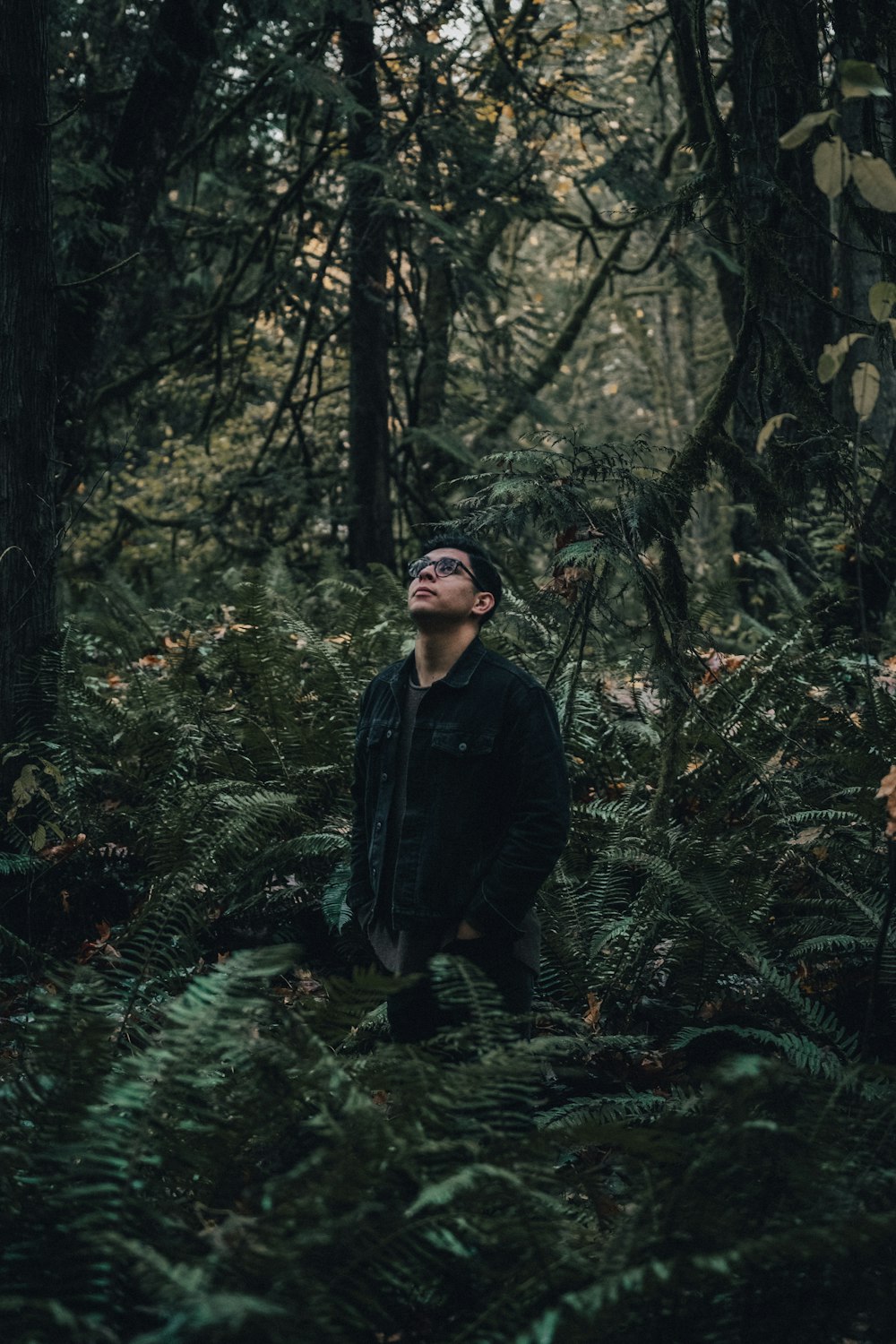 man in black jacket standing in forest during daytime