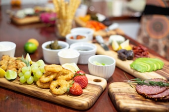 fried food on brown wooden chopping board