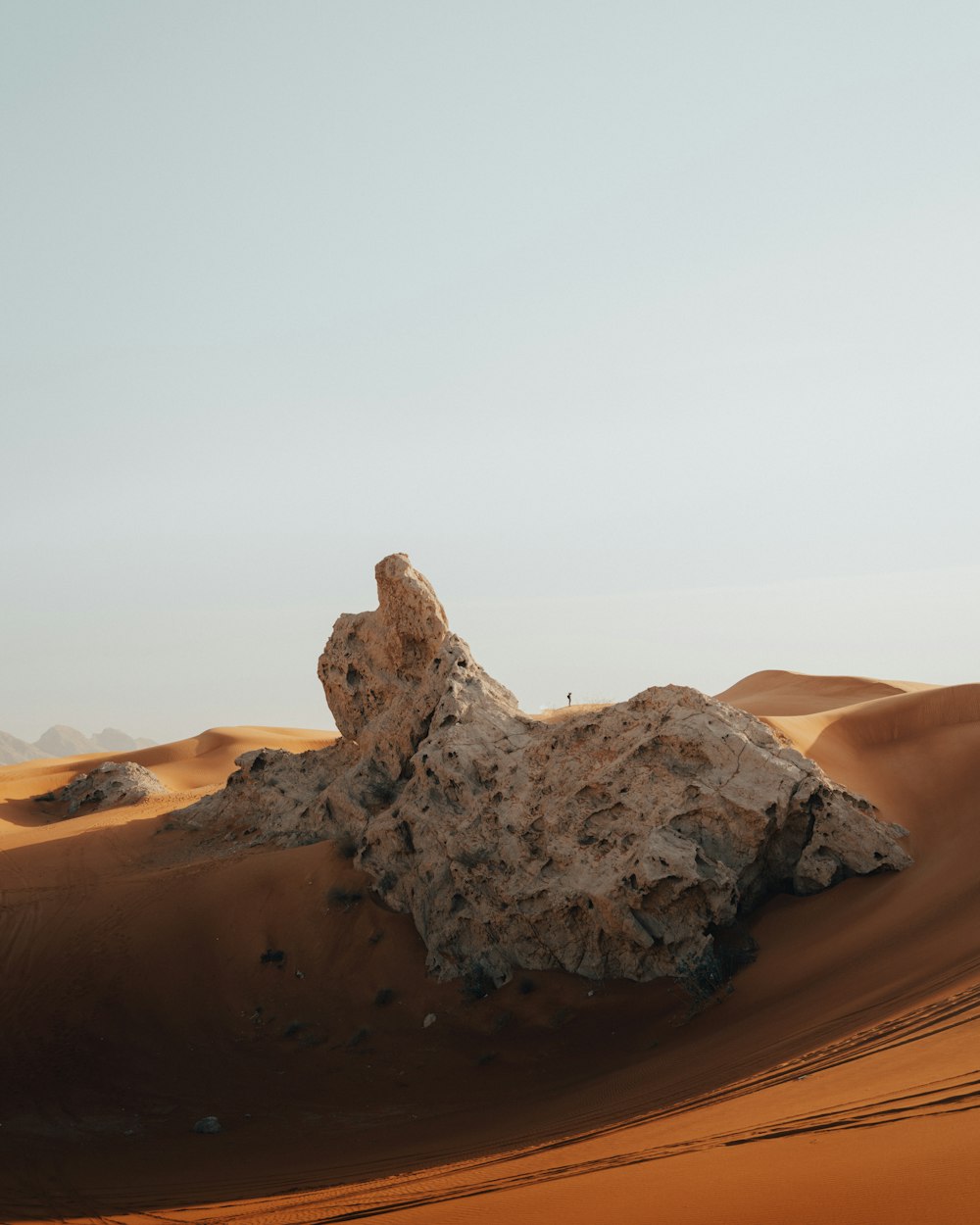 낮 동안 사막의 갈색 암석