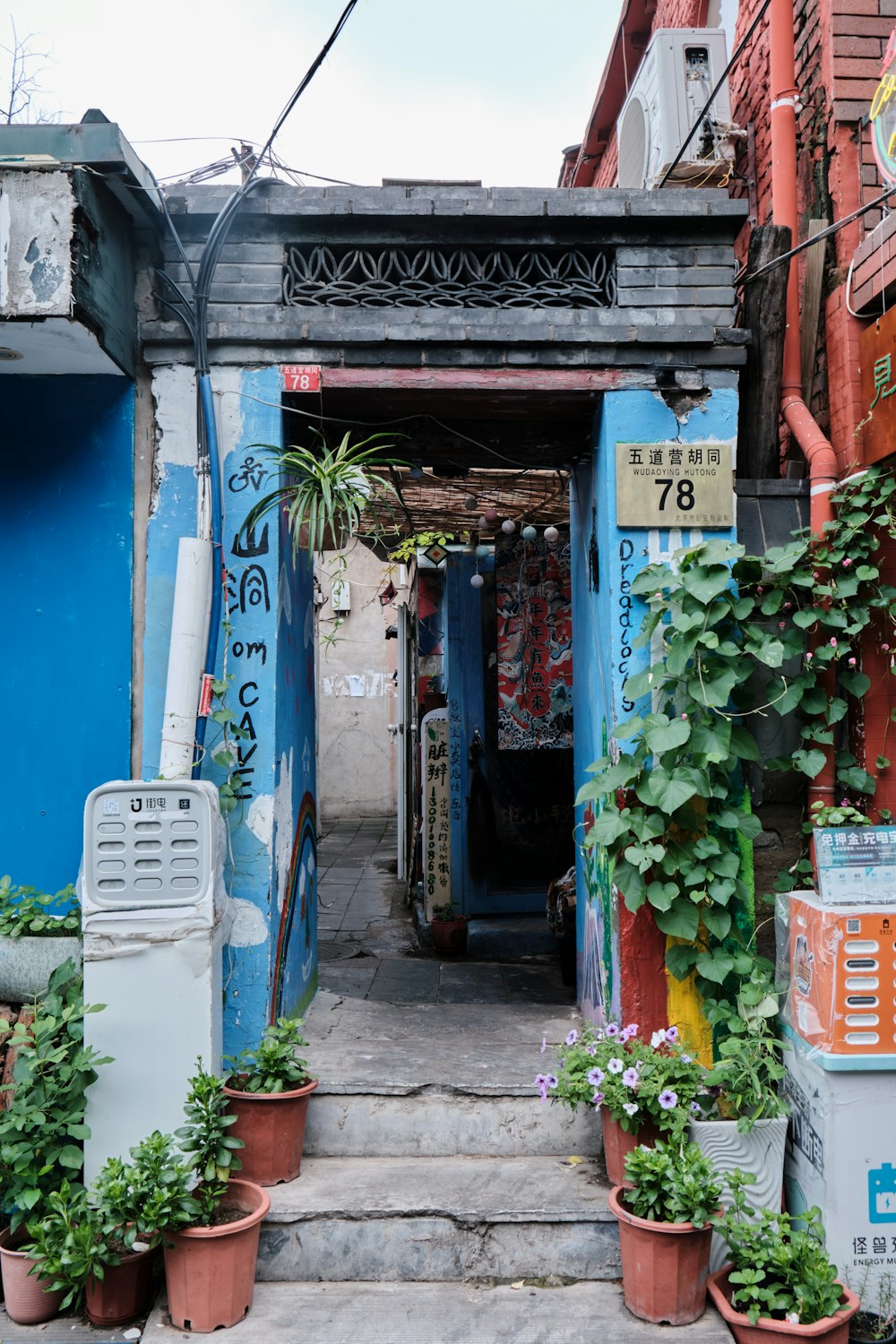 blue and white store front