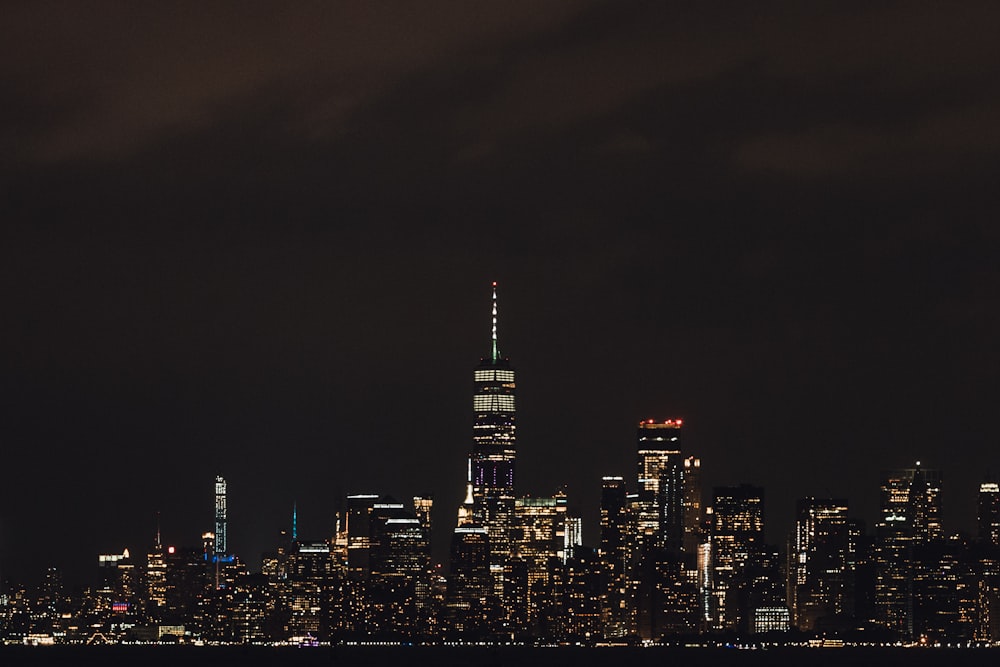 city skyline during night time