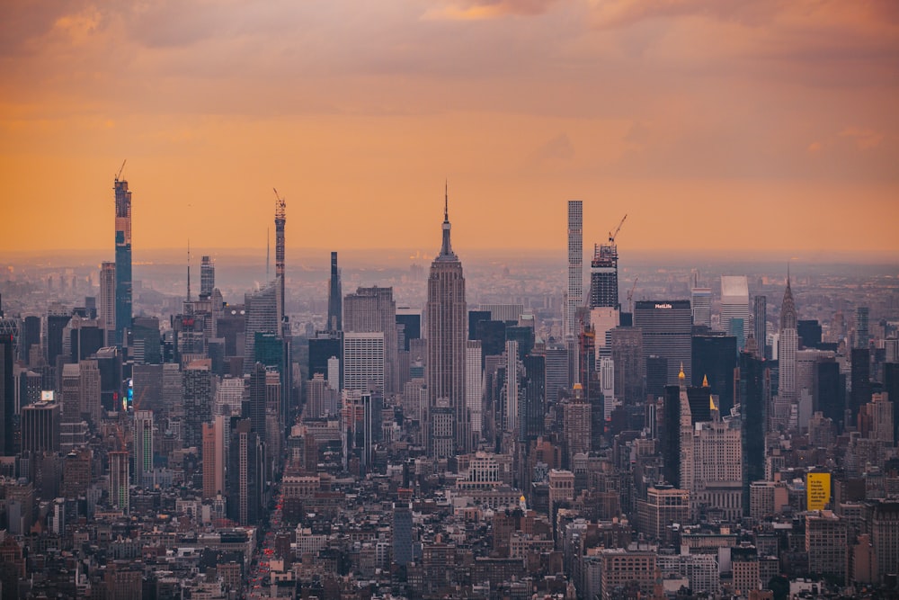 city skyline during orange sunset