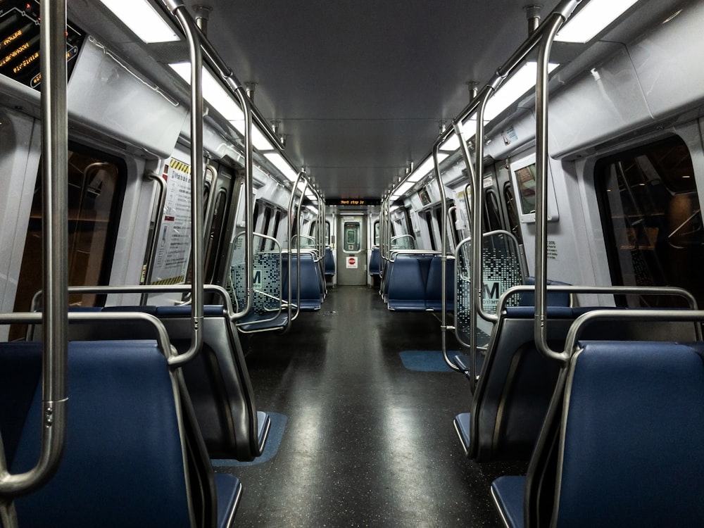 blue and white train seats