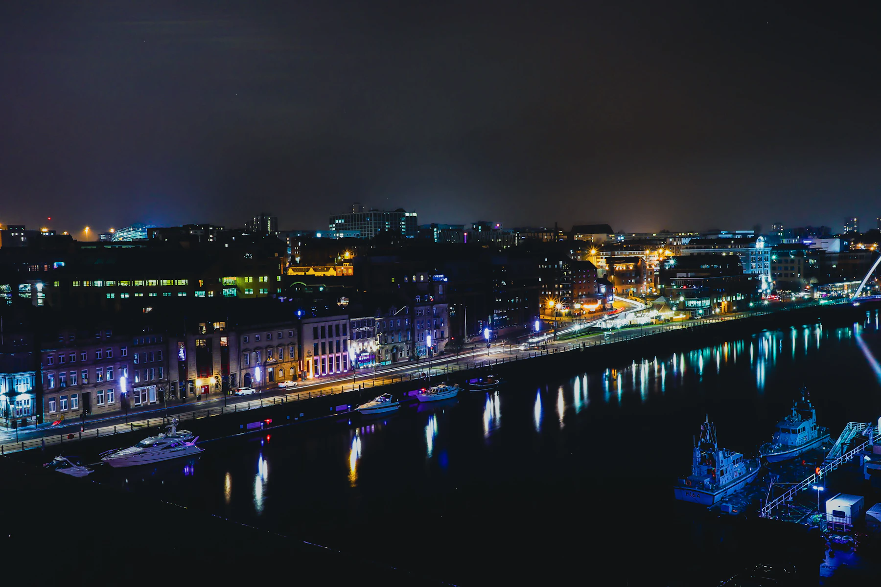 Newcastle waterfront skyline at night