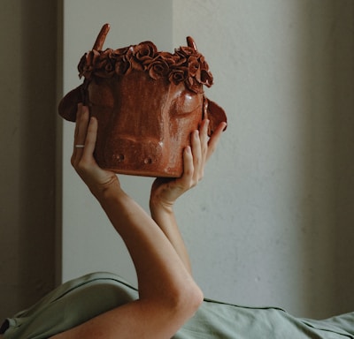 person holding brown ceramic pot