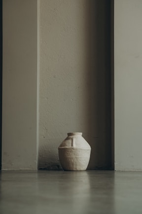 Earthy terracotta pottery displayed against a muted sage green wall, bathed in soft natural light.
