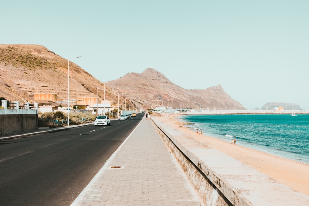 people walking on sidewalk near sea during daytime