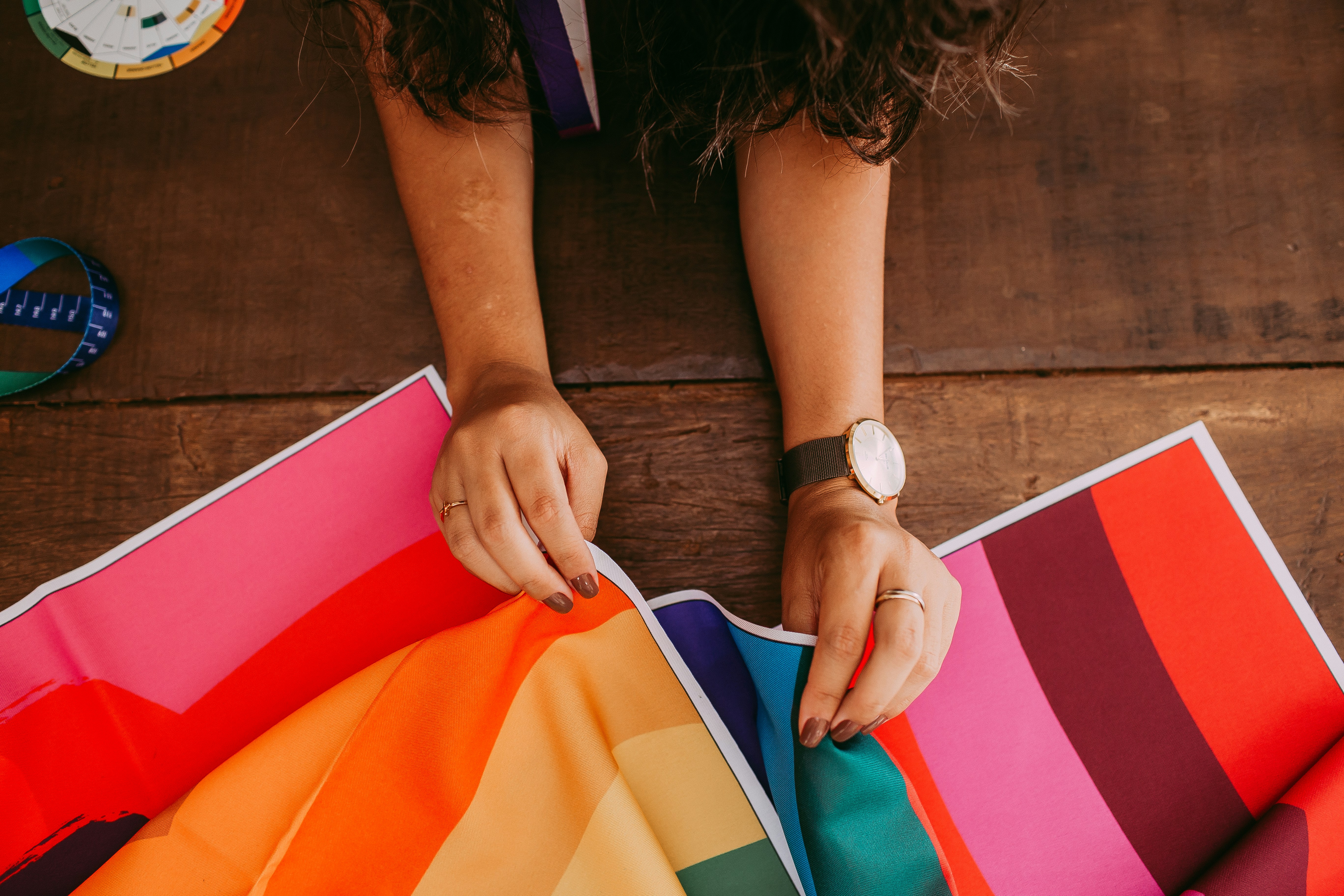 Woman with Colorful Bags