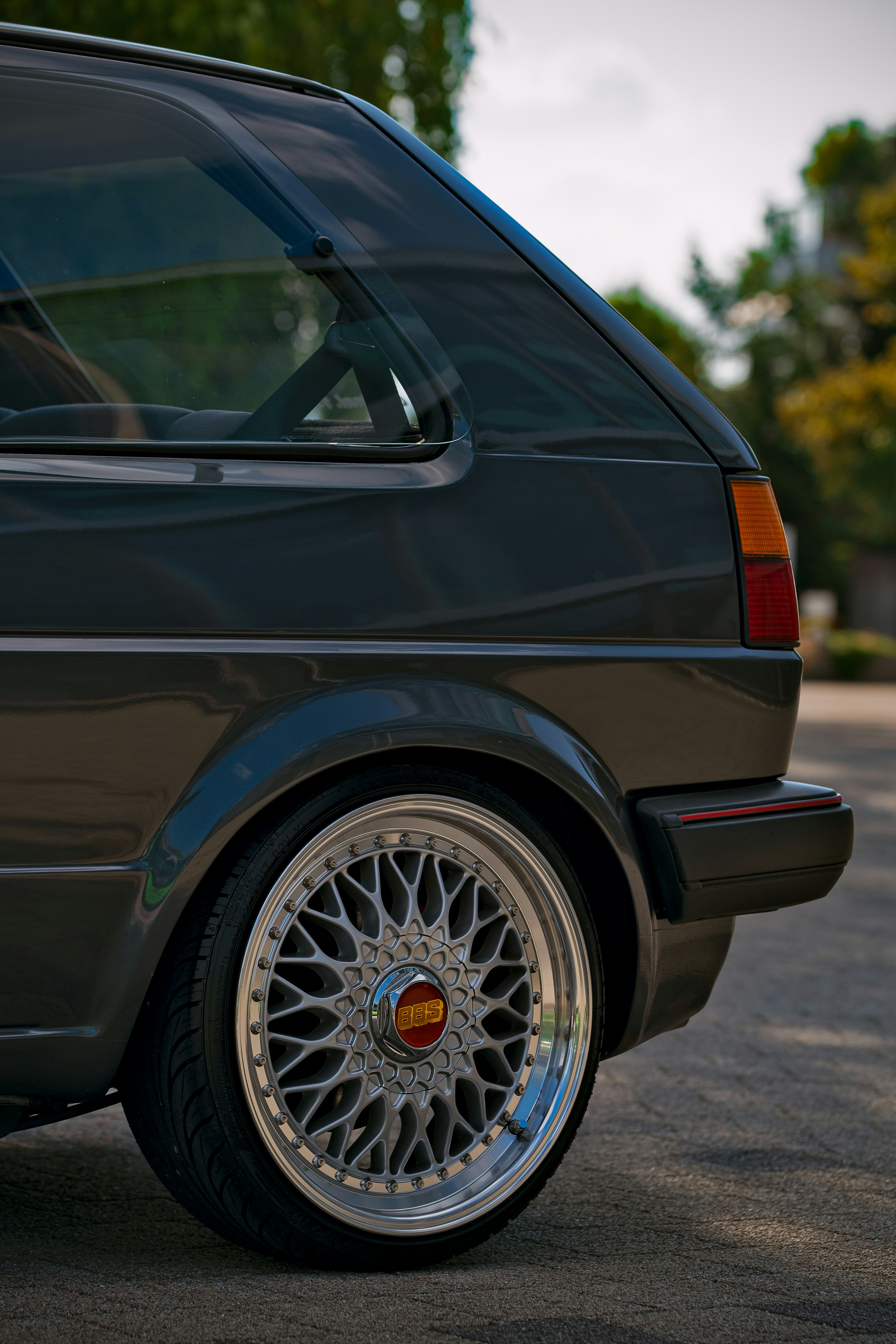 black car with chrome wheel