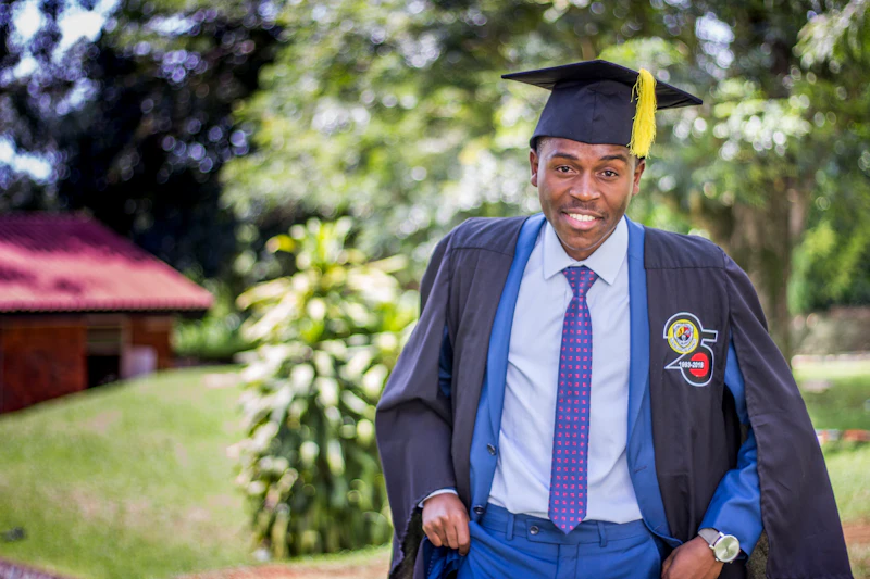 African international student celebrating academic and global success