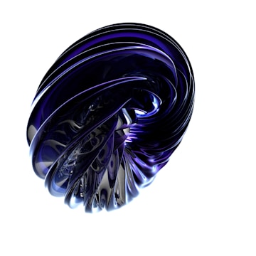 A sleek gold-lined 3D abstract shape glowing against a deep navy background.