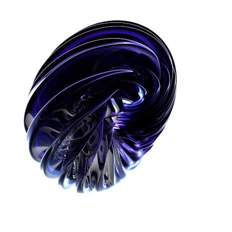 Abstract 3D shapes in deep navy and electric blue floating against a crisp white background, reflecting our editorial tech aesthetic.