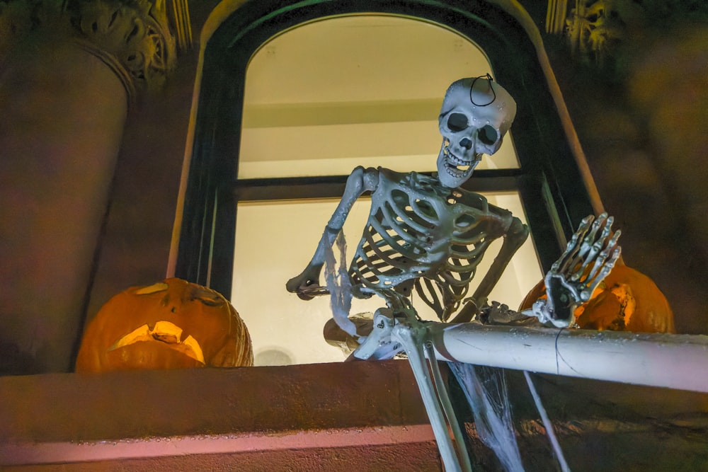 white skull on orange jack o lantern