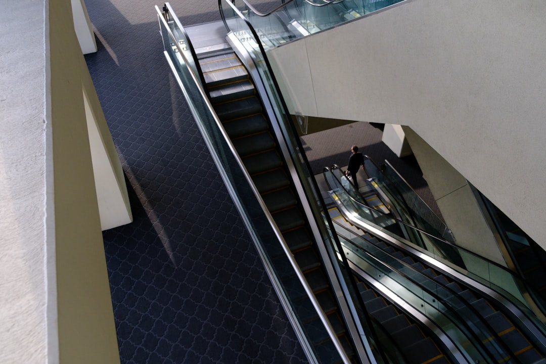 stainless steel escalator inside room