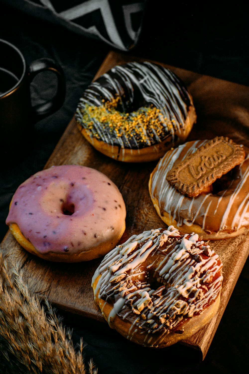 chocolate doughnut on brown wooden table