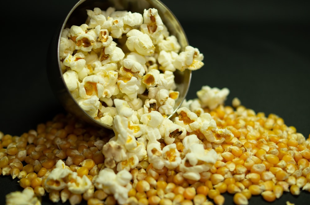 popcorn on black ceramic bowl