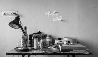 grayscale photo of vinyl record player
