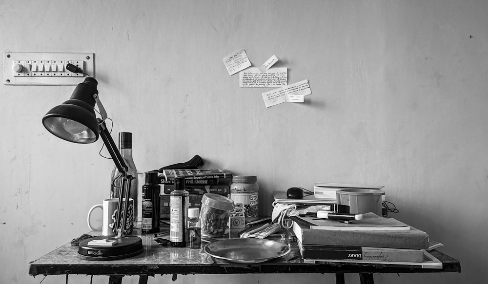 grayscale photo of vinyl record player