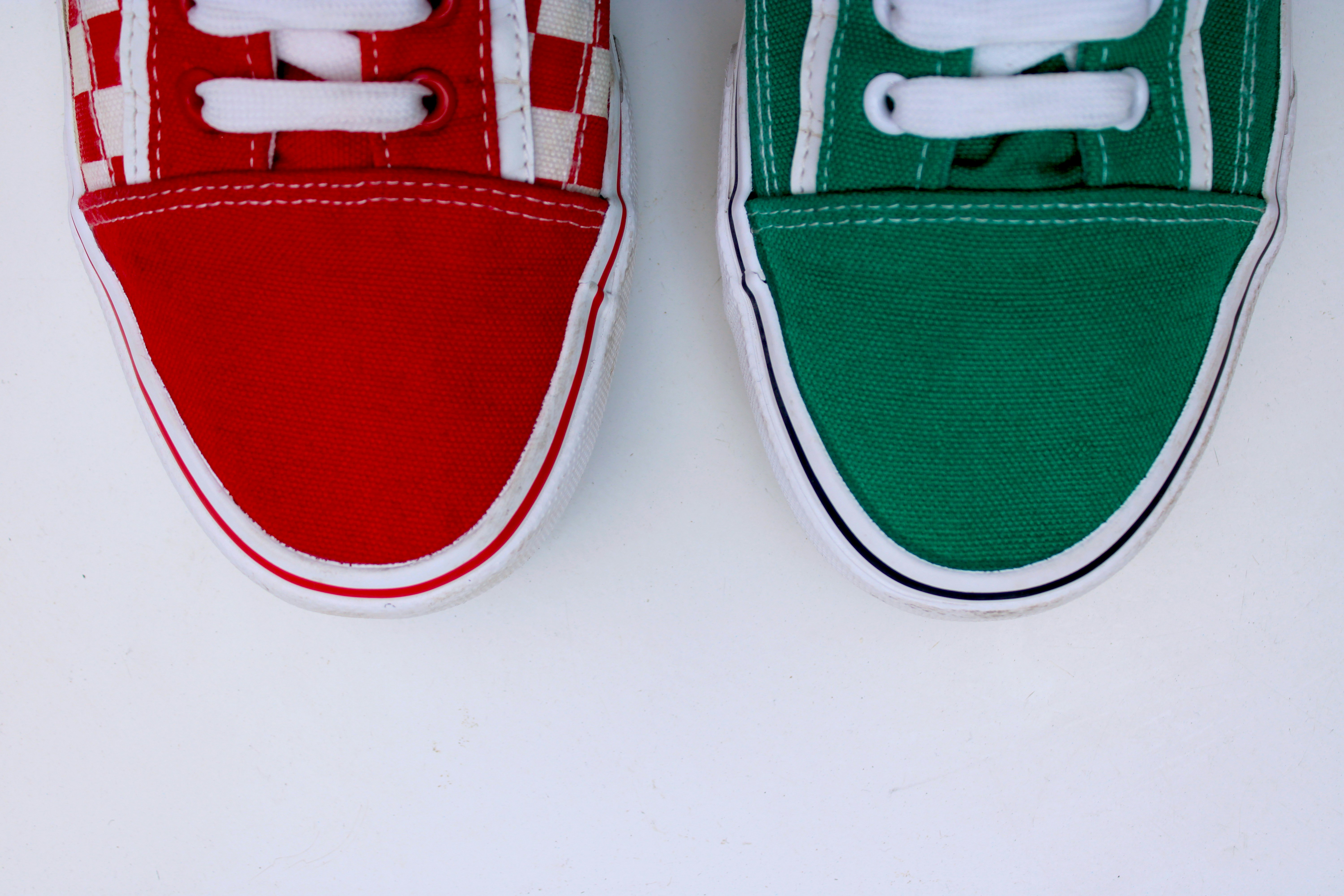 red and green slip on shoes