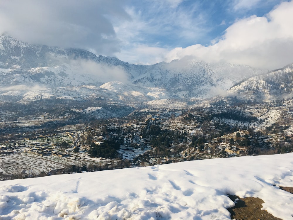 snow covered mountain under cloudy sky during daytime