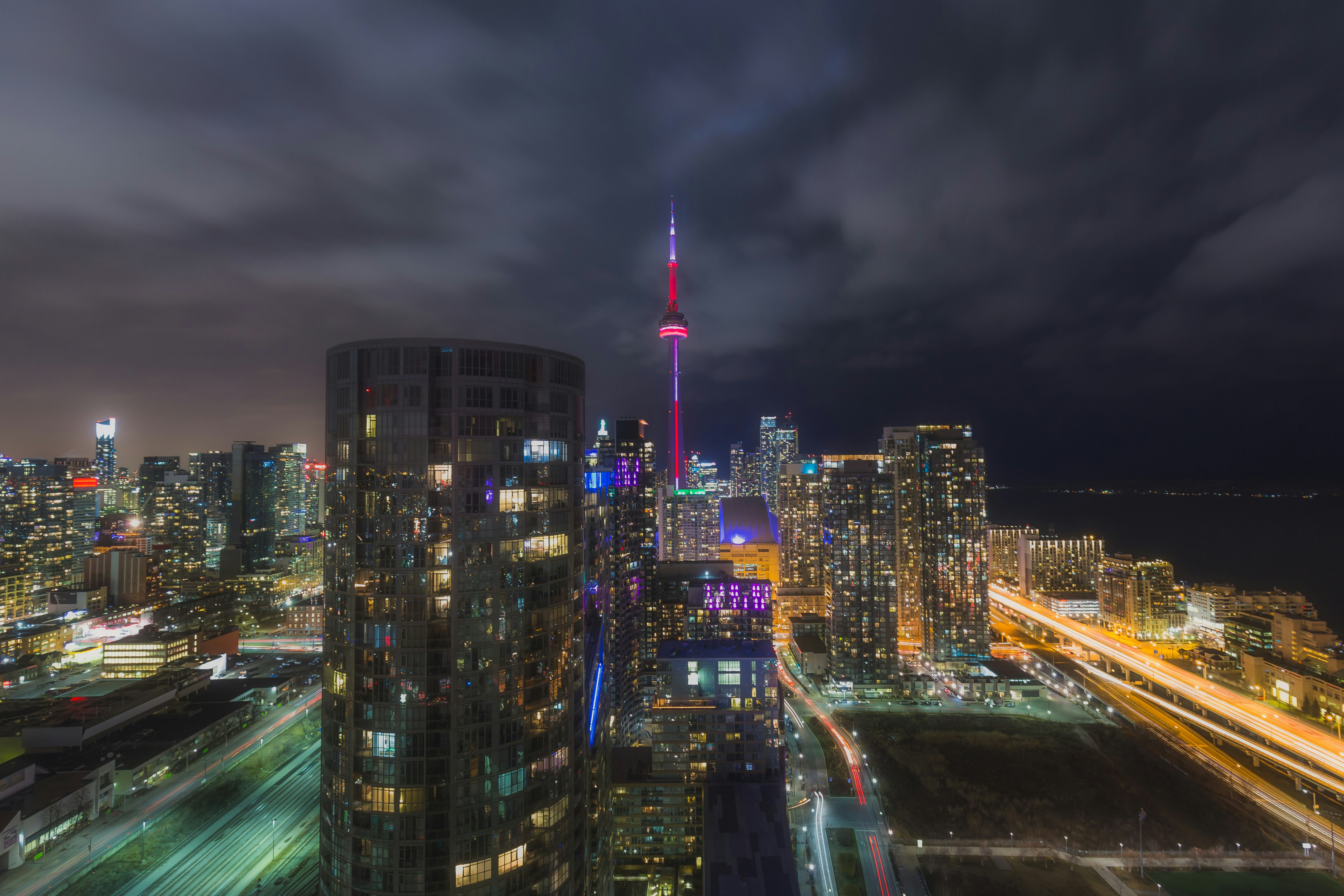 city buildings during night time