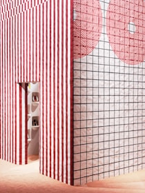 A vibrant room featuring various wallpaper designs.